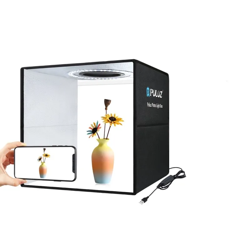 

Portable Puluz  Photography Ring Light Box Mini Softbox Photo Studio Light Tent Box Kit With 6 Colors Backdrops, Black