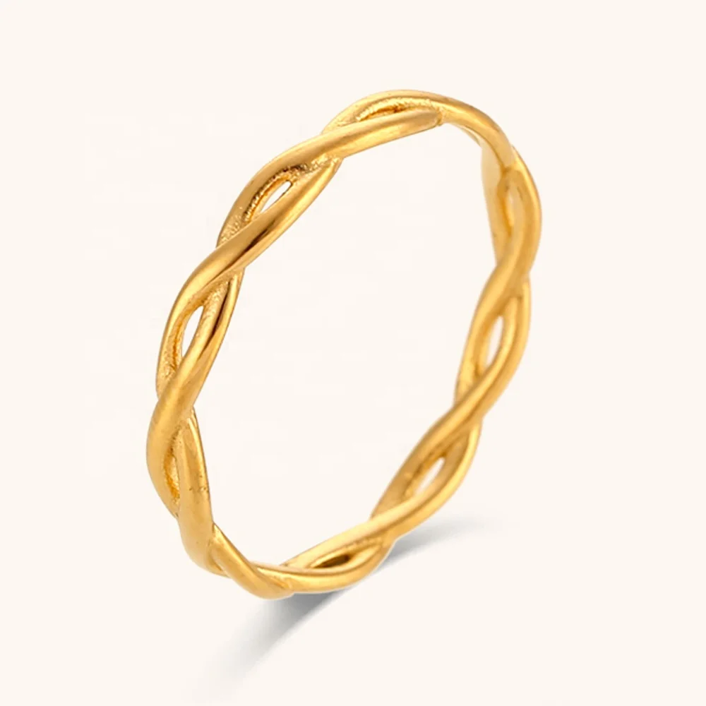 Ding Ran Fashion Minimalist Super Thin Woven Chain Rings Stainless Steel Pvd Gold Plated Jewelry