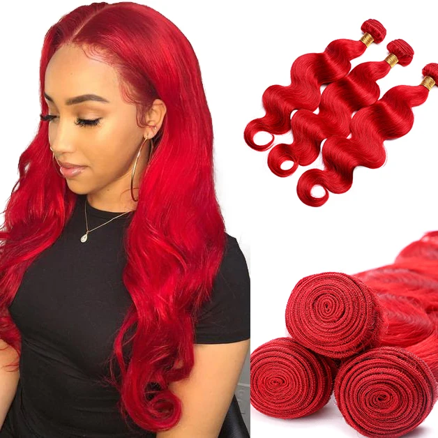 

cheap Wholesale 100% virgin Brazilian human remy hair weaving red body wave hair 3 bundles with 4x4 lace closure