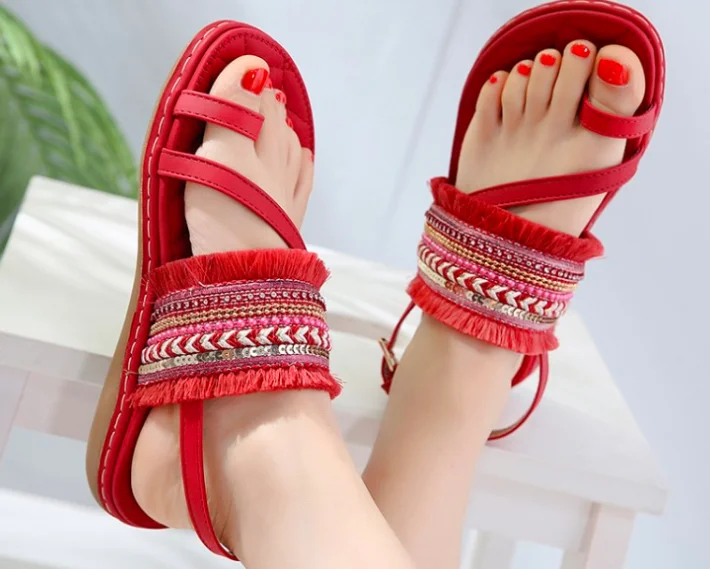 

2020 TPR sole women shoes lady masai beads sandals with tassels, As picture show or customized