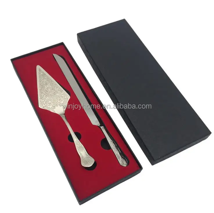 

Custom luxury silver heavy utensil China wholesale wedding cake server and knife set with logo, Rose gold