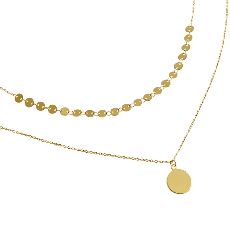 

Wholesale Fashion 2021 Charm Jewelry 18K Gold Plated Layered Women Coin Brass Pendant Chain Necklace For Dainty Ladies Mama