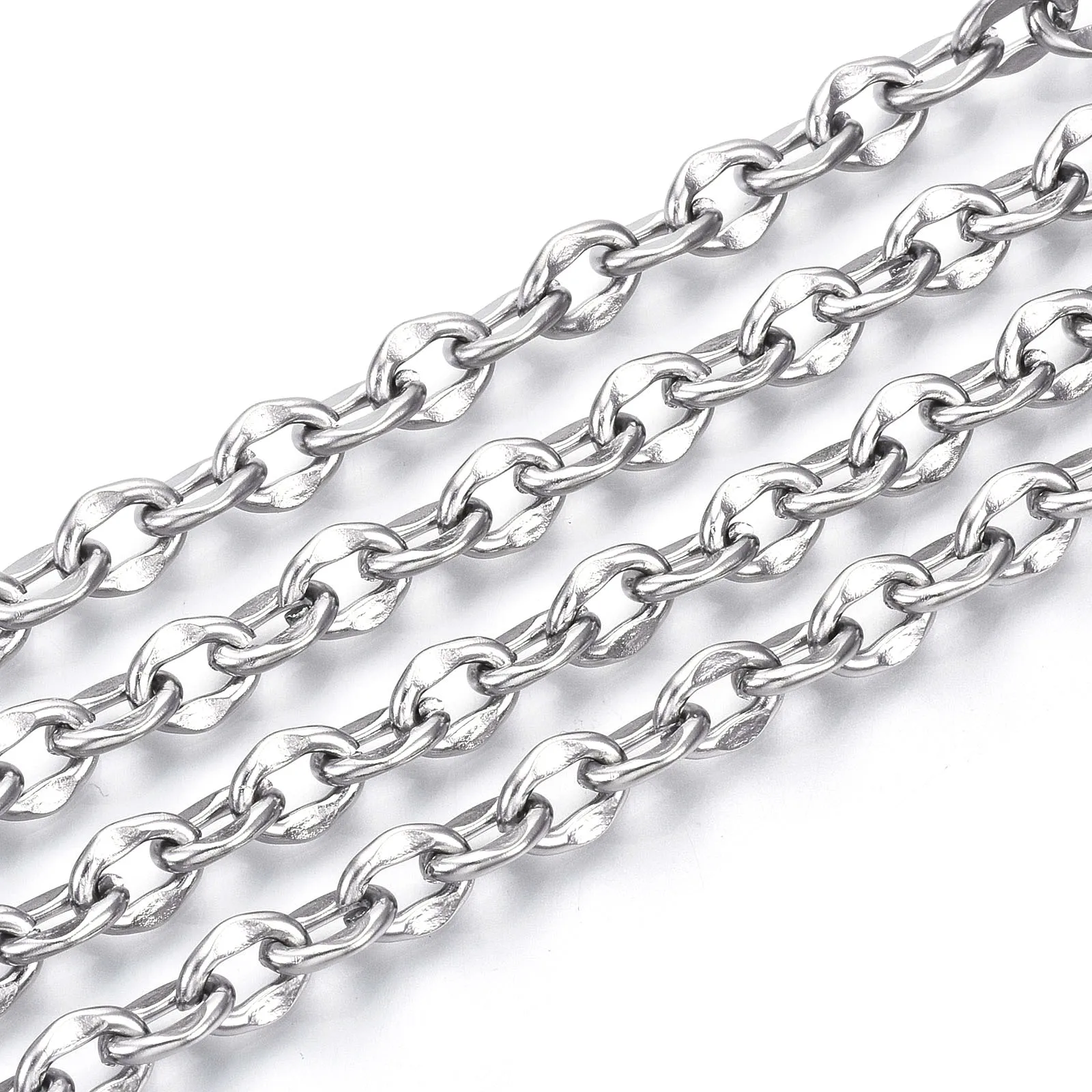 

PandaHall 304 Stainless Steel Oval Dapped Cable Chains, Stainless steel color