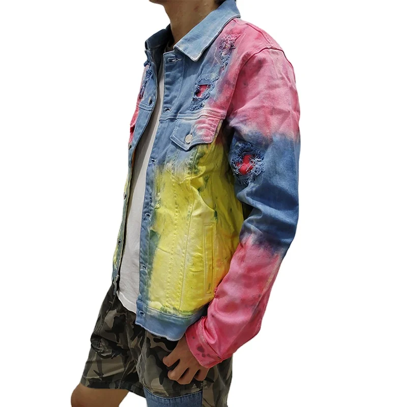 

wholesale high quality custom brand denim jackets multi-colored plus size coats paint jean jacket for men, Customized colors