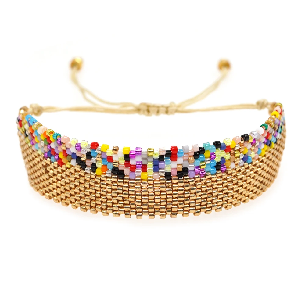 

Go2boho New Trendy Adjustable Rope Bracelets Jewelry Mix Color Bead Gold Miyuki Rice Bead Braided Bracelet