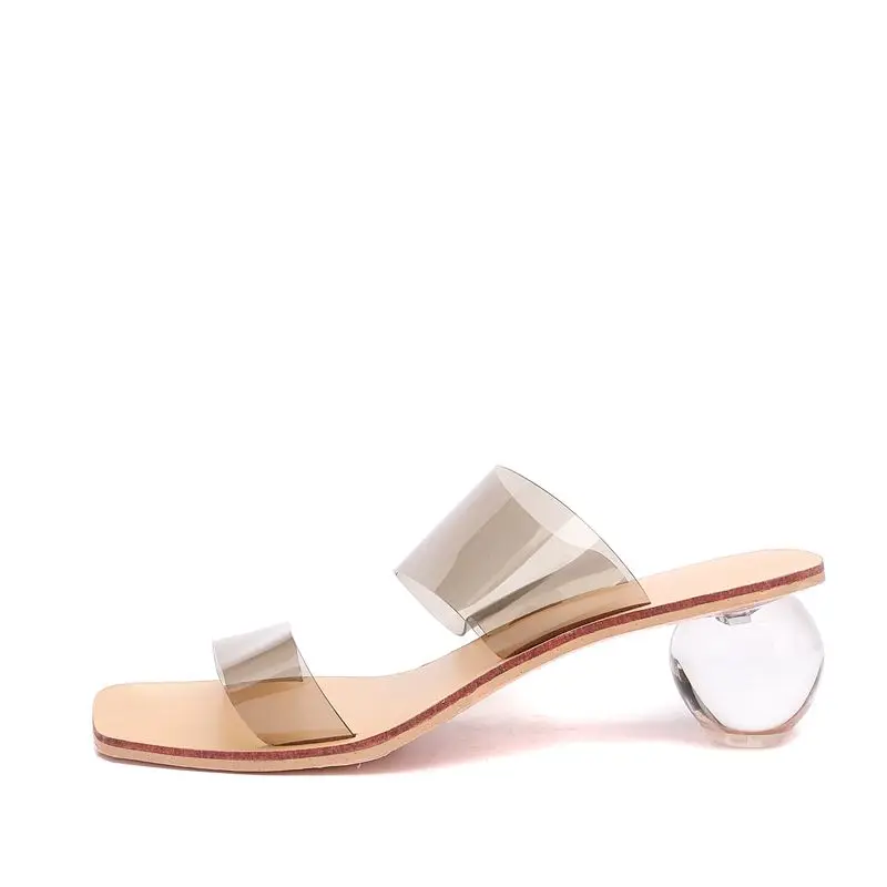 

Large size 43 sandals woman shoes open toe 6cm Round heel Transparent outdoor shoes Nude Black
