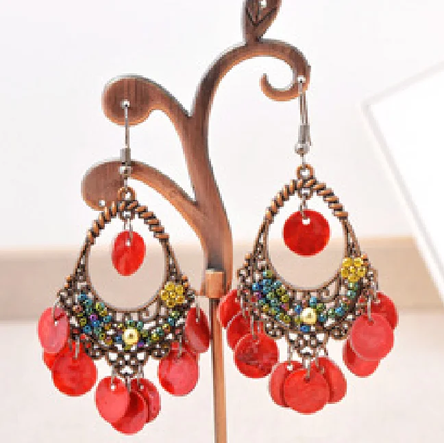 

PUSHI wholesale earrings women ethnic bohemian vintage earrings tassel exaggerated antique women earring