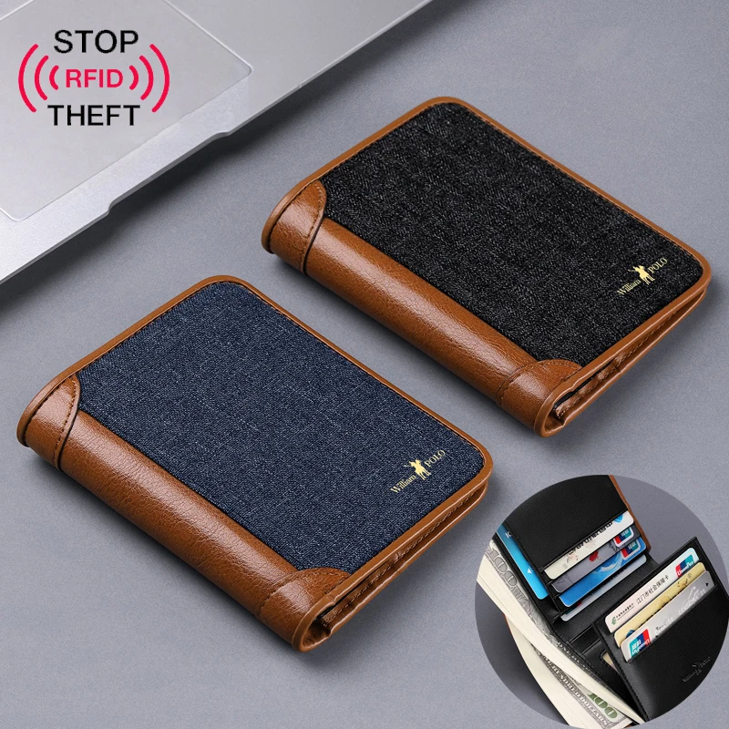 

Small Wallet Men Canvas RFID Fashion Brand Anti-theft credit card Purse Driver's license can be placed Black and Blue
