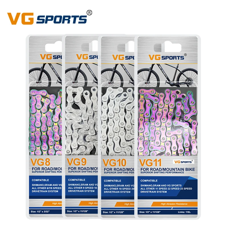 

VG Sports Ultralight 8 9 10 11 12 Speed Bicycle Chain 8s 9s 10s 11s 12s 116Links MTB Mountain Road Bike Chains, Silver