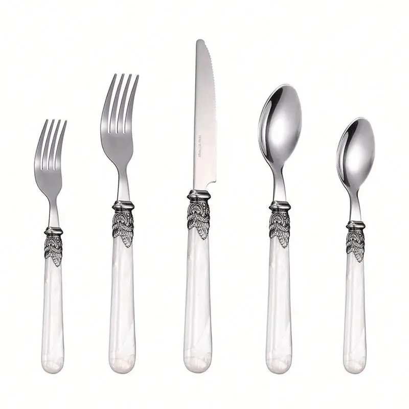 

20 Pcs retro vintage plastic handle spoon fork knife silver cutlery set / flatware / tableware