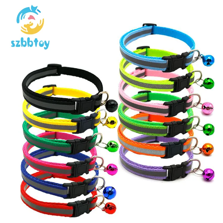 

Wholesale Custom LOGO Nylon Reflective with Bells Pet Puppy Cat Collar, 12colors
