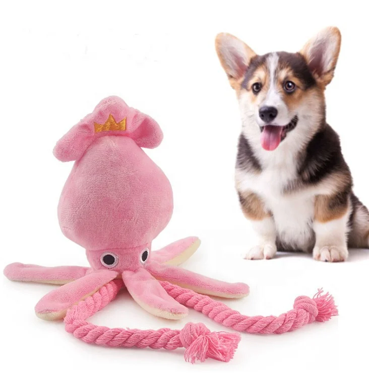 

Wholesale Custom Marine Animal Plush Dog Toys Pink Octopus Squeaky Chew Soft Cotton Rope Pet Toys