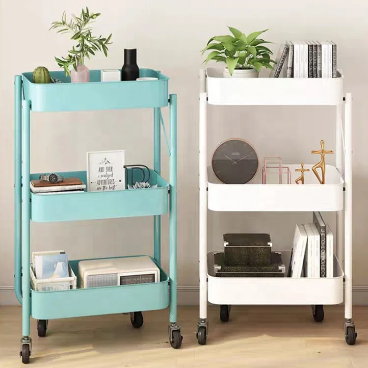 

Rolling utility laundry garden kitchen book stainless steel foldable 3 tier storage cart trolley with drawers and wheels, Black, light blue, pink, white