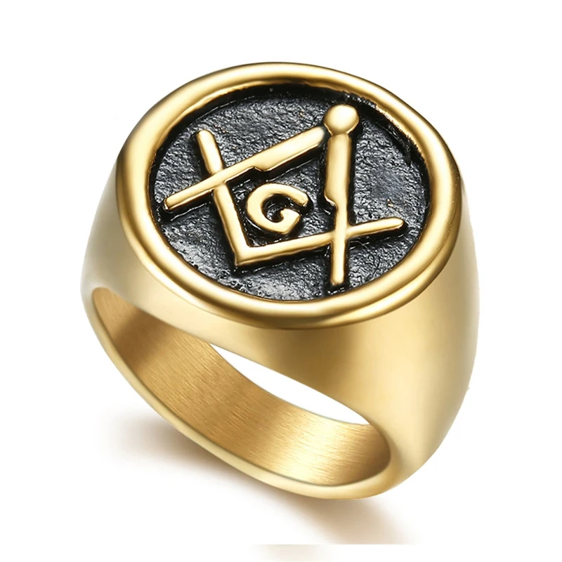

Factory direct wholesale stainless steel men's ring gold antique Masonic ring