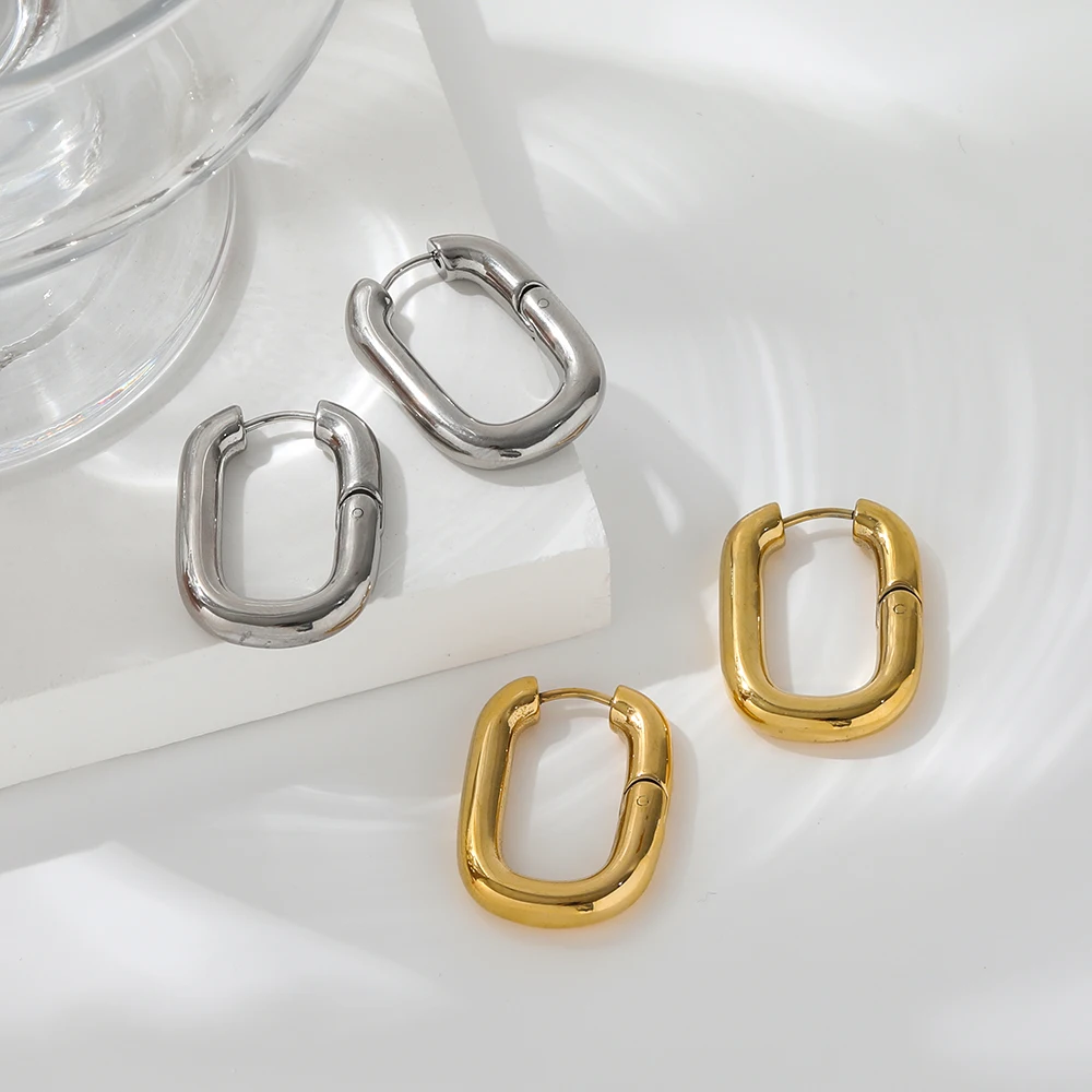 JOOLIM  High End 18K Gold Plated Minimalist Oval Hoop Earrings for Women Stainless Steel Earrings Wholesale