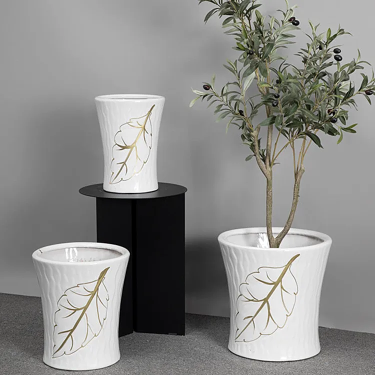 

European style white gold leaf decals home decoration plant flower garden ceramic pot