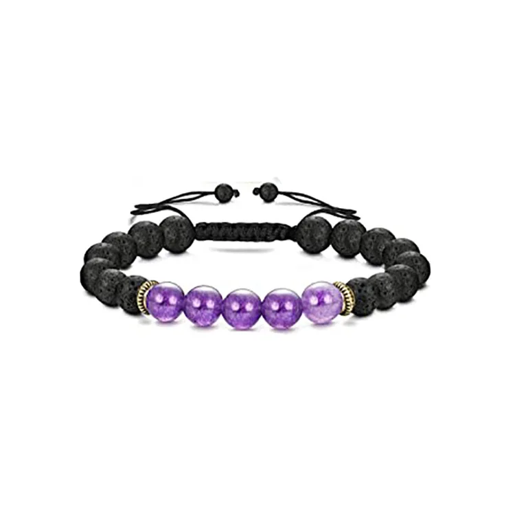 

8mm Black Stone Colorful Seven chakra Beads yoga Braided Bracelet Jewelry for women Men Buddha wristband Silver Metal Spacer