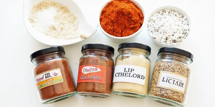 Salt shakers filled with colorful spices