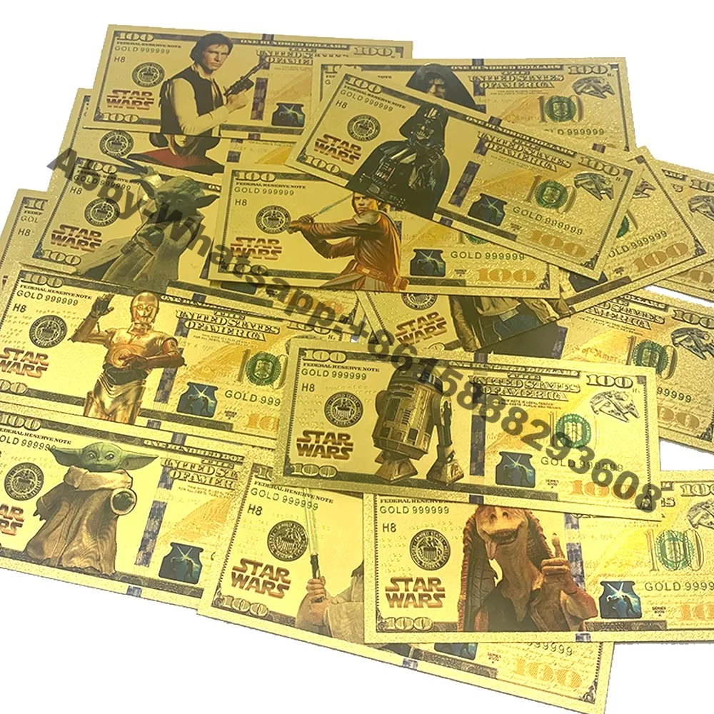 

Free shipping Classical Anime Star-wars gold foil banknote Action movie super hero souvenir cards playing best fans gifts