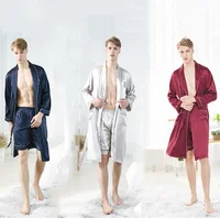

Wholesale silk man pajama two pieces bathrobe and shorts nightwear homewear customize satin men robe printed bathrobe for men