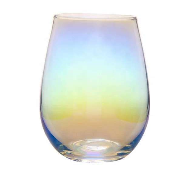 

European Rain-bow Color Egg Shape Juice Glass Cocktail Whiskey Glass Cup For Bar, Transparent