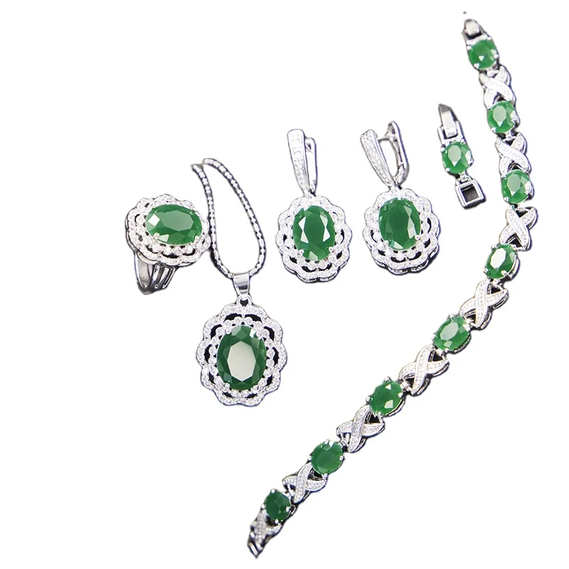 

Luxurious gemstone cubic zirconia 3 pcs earring ring necklace women bridal jewelry set