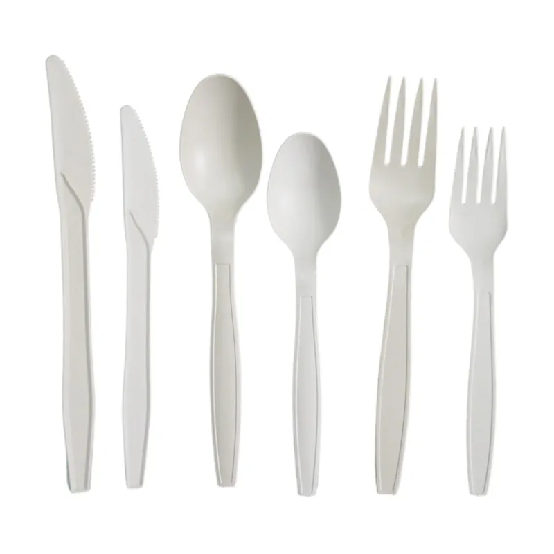 

Disposable Biodegradable Cutlery CPLA Plastic Cornstarch Corn Starch Fork Knife Spoon Cutlery Set