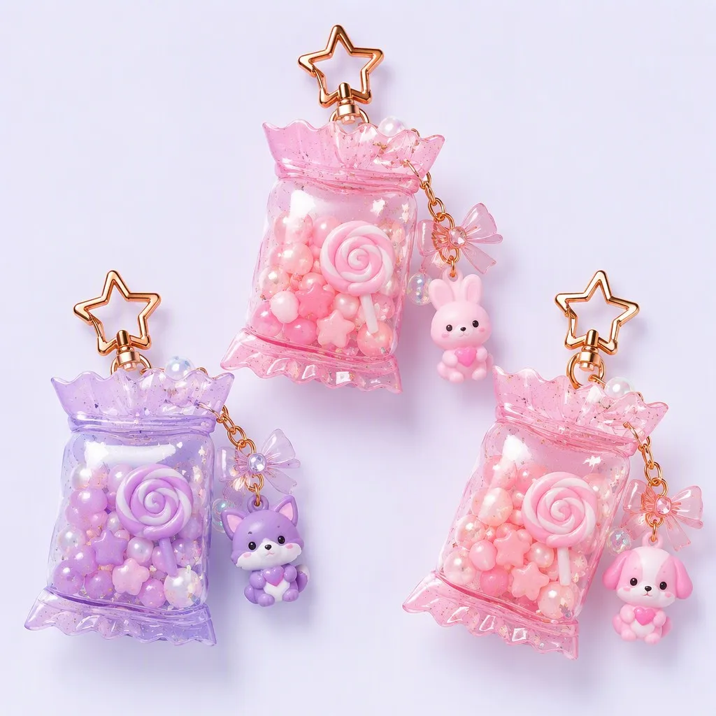 Sweet Pink and Lavender Lollipop Candy Bag Keychain
