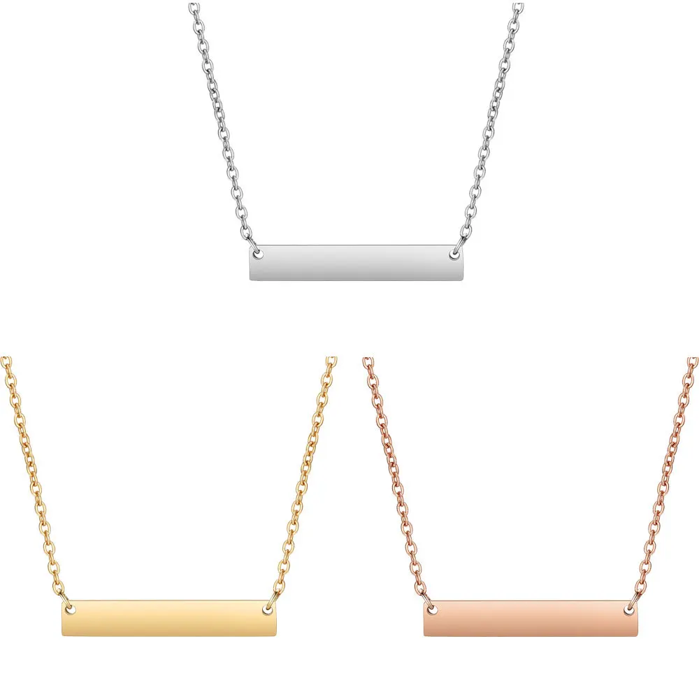 

DIY Customized Name Words Stainless Steel Bar Necklace Stainless Steel Geometric Rectangle Blank Bar Necklace For Men