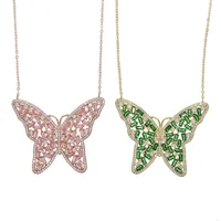 

2020 new arrived fashion jewelry rose gold pink gold green baguette cz big butterfly necklace