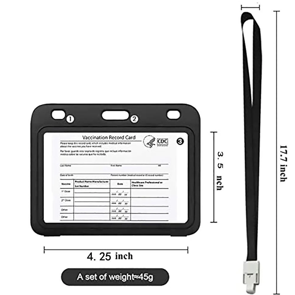 

American standard vaccination card holder large size 4.25*3.5 inch thicker PU leather card holder with lanyard, Black