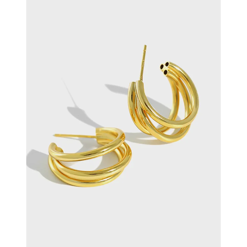 

Trending 18K gold plated hoop earring wedding jewelry Geometric multi-layer 925 Sterling Sliver earrings