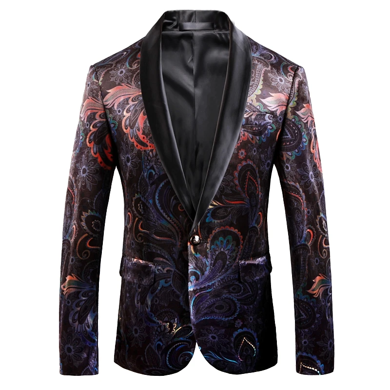 

J032 Fashion Sexy Men's Slim Leopard Print Small Suit Nightclub Coat Flower Blazer Night Male Costume