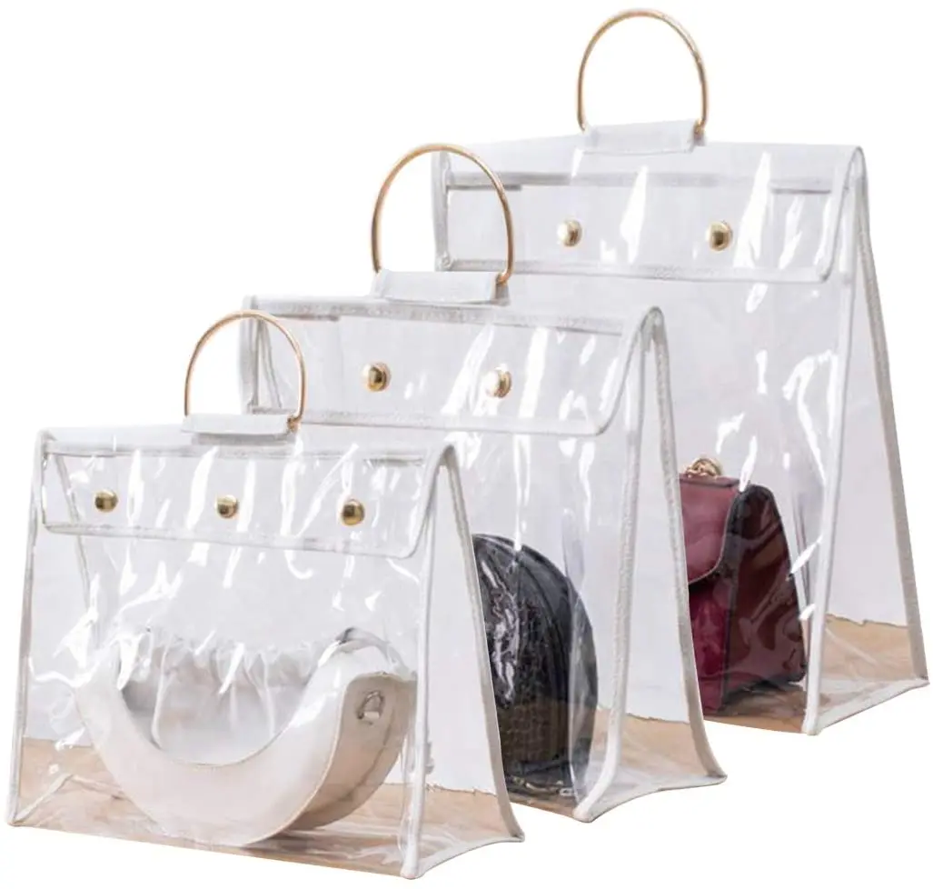 

HUAYI Custom Large Clear PVC Transparent Purse Storage Handbag Cover Dust Bag with Hook