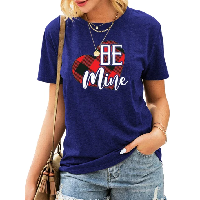 

Valentine's Day Hot Sale Plaid Love Print Casual Short Sleeve Large Size Top T-shirt, Picture color