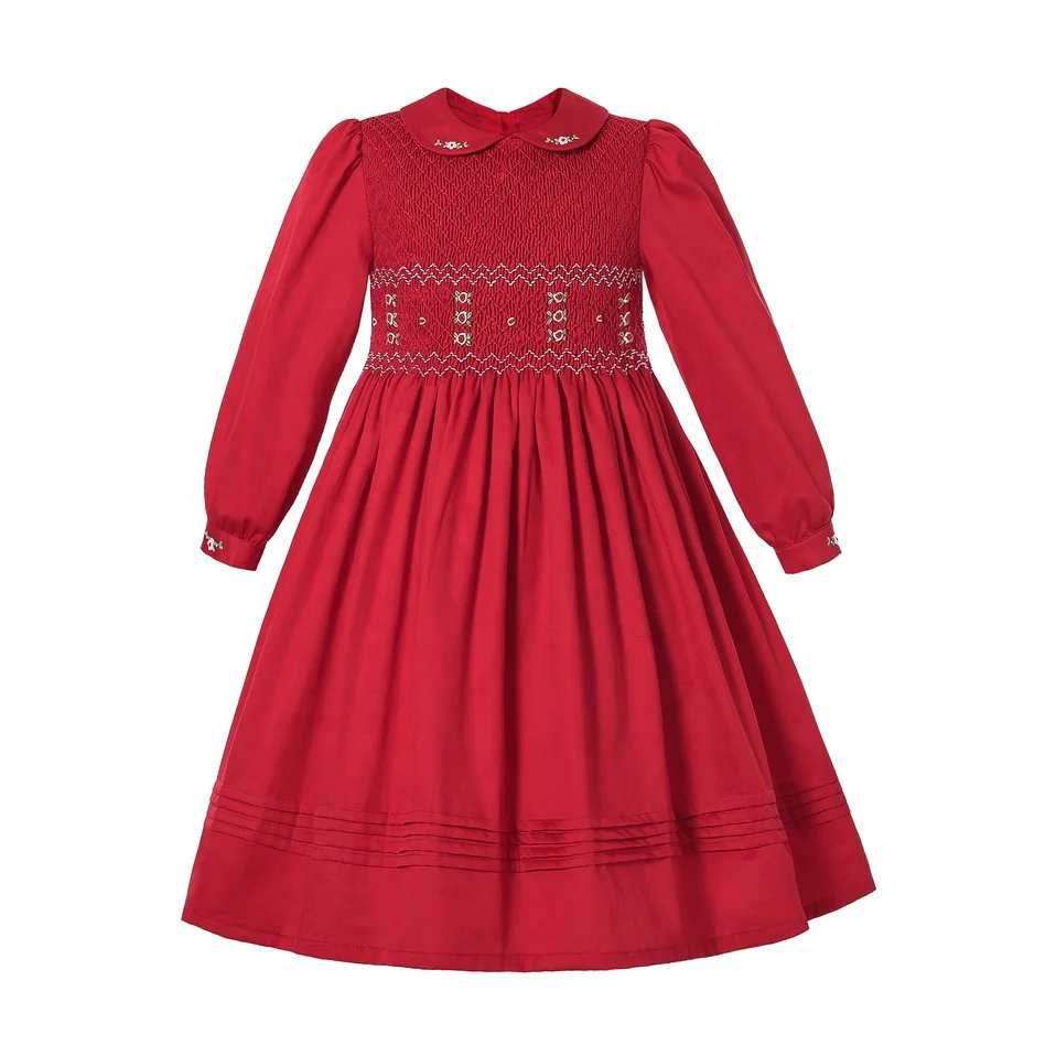 

2021 Pettigirl Smocked Dress for Girls Hand Made Floral Fall Vintage Smocked Dress Red popular Smocking Dresses
