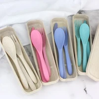 

3PCS Portable Cutlery Europe Style Wheat Straw Spoon knife Fork Tableware set for Travel, Picnic
