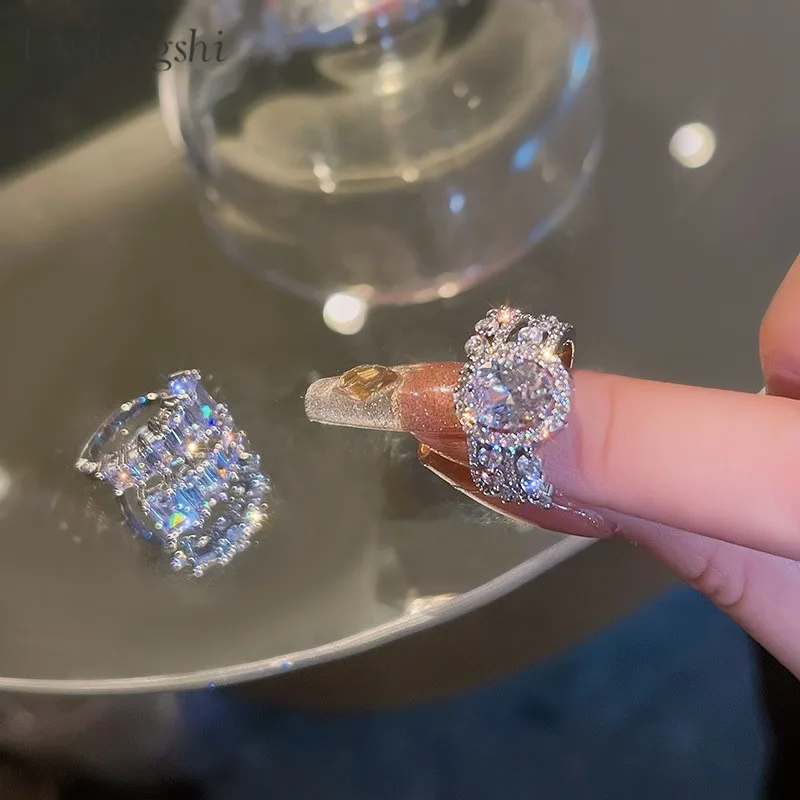 

Wholesale Custom Full Eternit Diamond Gemstone Cocktail Rings Promise Engagement Cubic Zirconia Cocktail Band Rings For Wedding