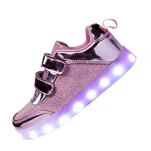 

Unisex Flashing Kids PU Mirror Net Unisex Girls Shoes Low Top Casual Led Light Up Shoes, Sliver, yellow,pink