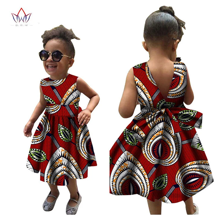 

2019 african wax kids african dress with backless and bow