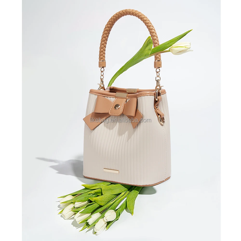 

LIKEBAG fashion niche design bowknot color-blocking bucket bag luxury PU leather ladies shoulder Hand messenger bag