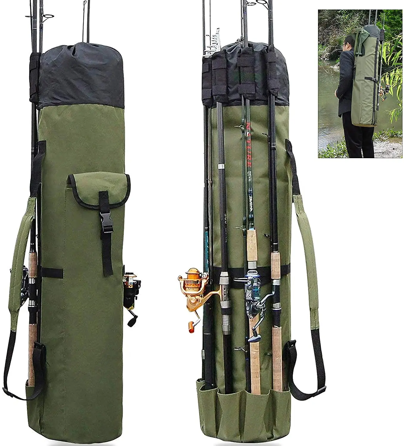 

Mydays Multi-function Durable Pole Carrier Large Capacity Folding Fishing Rod Bag for 5 pcs Poles Reels and Accessories