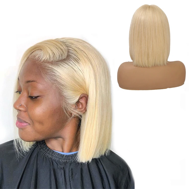 

150% Density Colored Human Hair 613 Ash Blonde Short Straight Bob Wig with Baby Hair Pre-Plucked HD Lace Front Human Hair Wigs