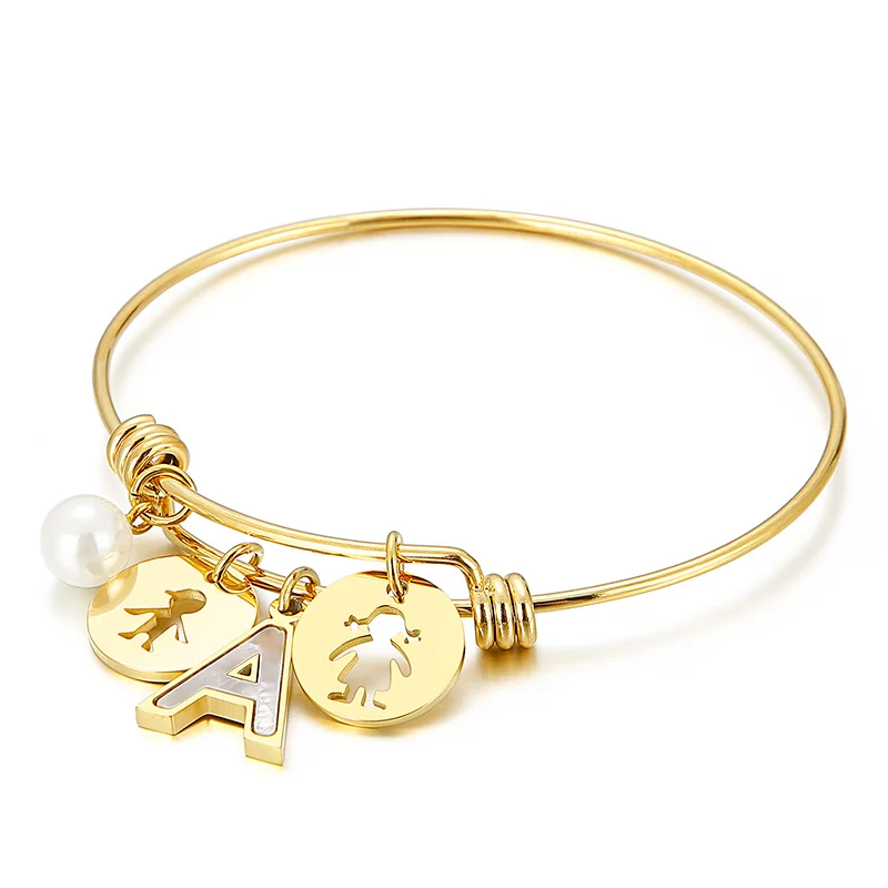 

Women Accessories Stainless Steel Charm Shell Pendant Letter Bangle Bracelet, Custom