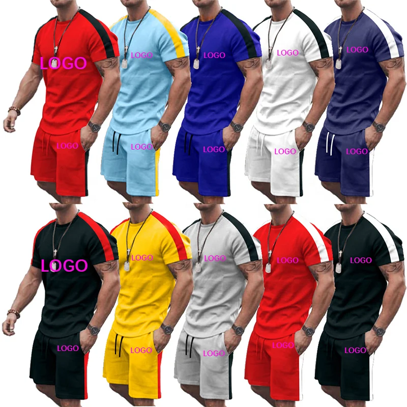 

Summer Men Two Piece Sets Custom logo Workout Tracksuit Gym Wear Sets Short Sleeve Shorts Set Bodybuilding Jogging Tracksuits