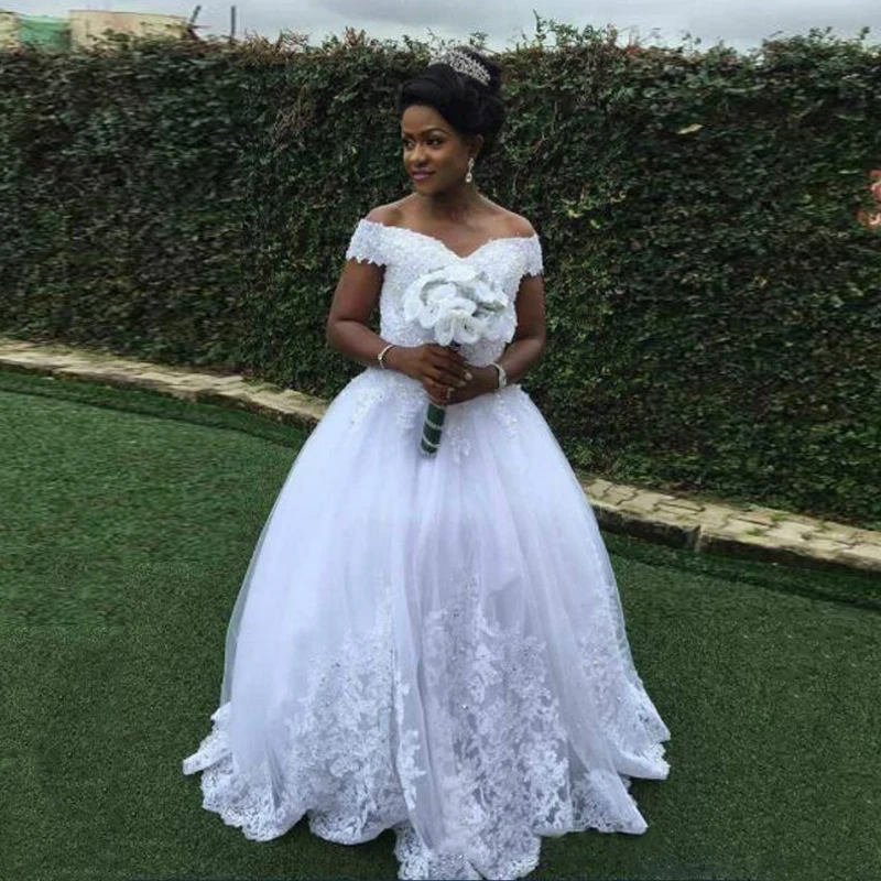 

FA237 Latest Fitted Vestido De Noiva Festival African Women's Wedding Dresses Off Shoulder Beaded Lace Appliques Bridal Gown, Default or custom