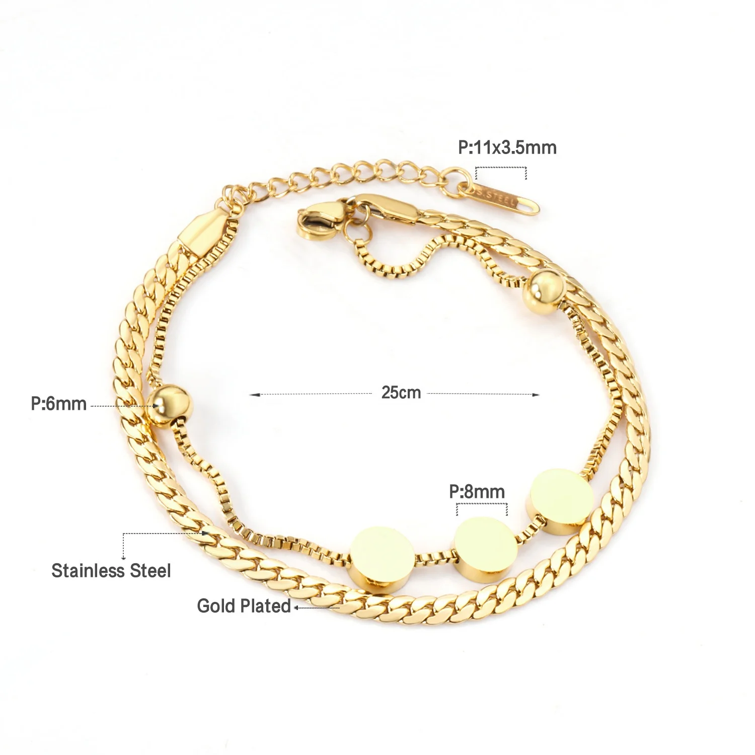 

Women gold color stainless steel layered chains gold bracelet, Gold/silver