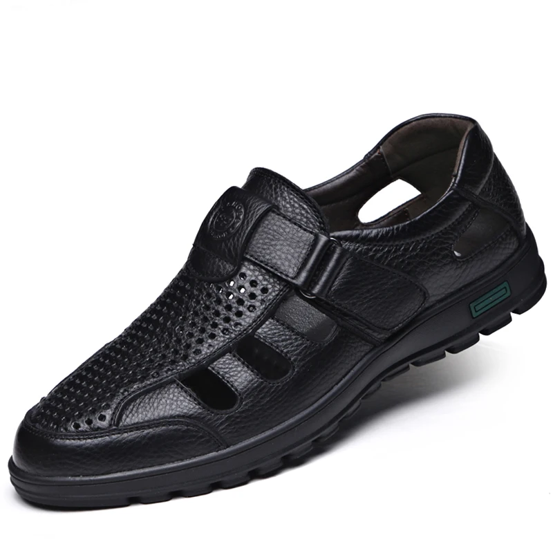 

Wholesale 2021 latest high quality breathable weave design genuine leather men's sport leather sandals, Picture