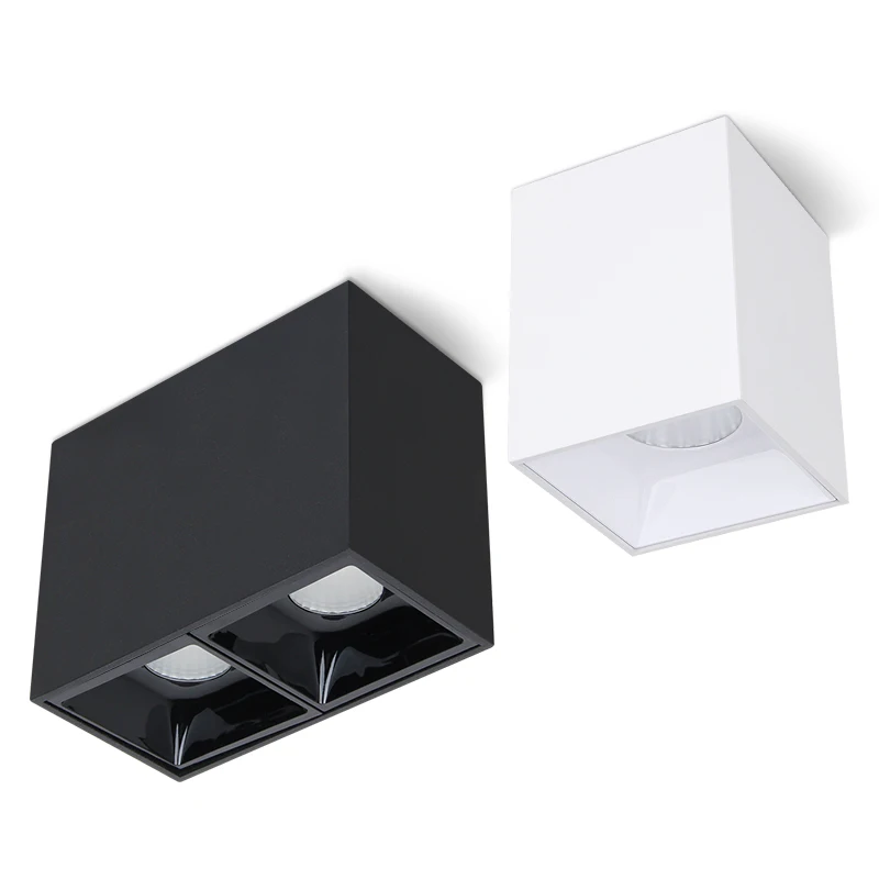 2020 New Design LED Spotlight Surface Mounted Square COB Spot Light Ra90 High Lumen White Black 7w 12w 18w 24w