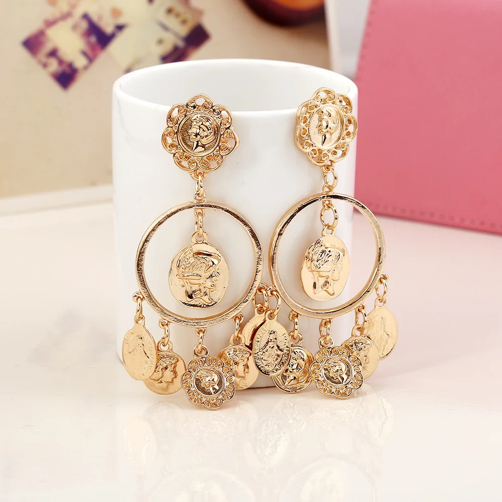 

Women Piercing Jewelry Brazilian Gold Earrings 14kt Gold Plated Palace Twisted Swirl Line Drop Earrings